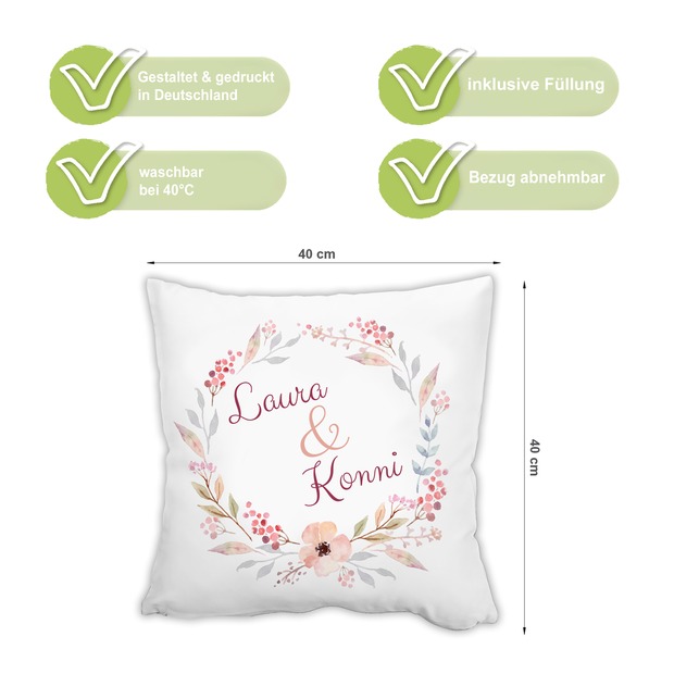 Unikatolo Kissen Motiv Blumenranke mit Name personalisiert