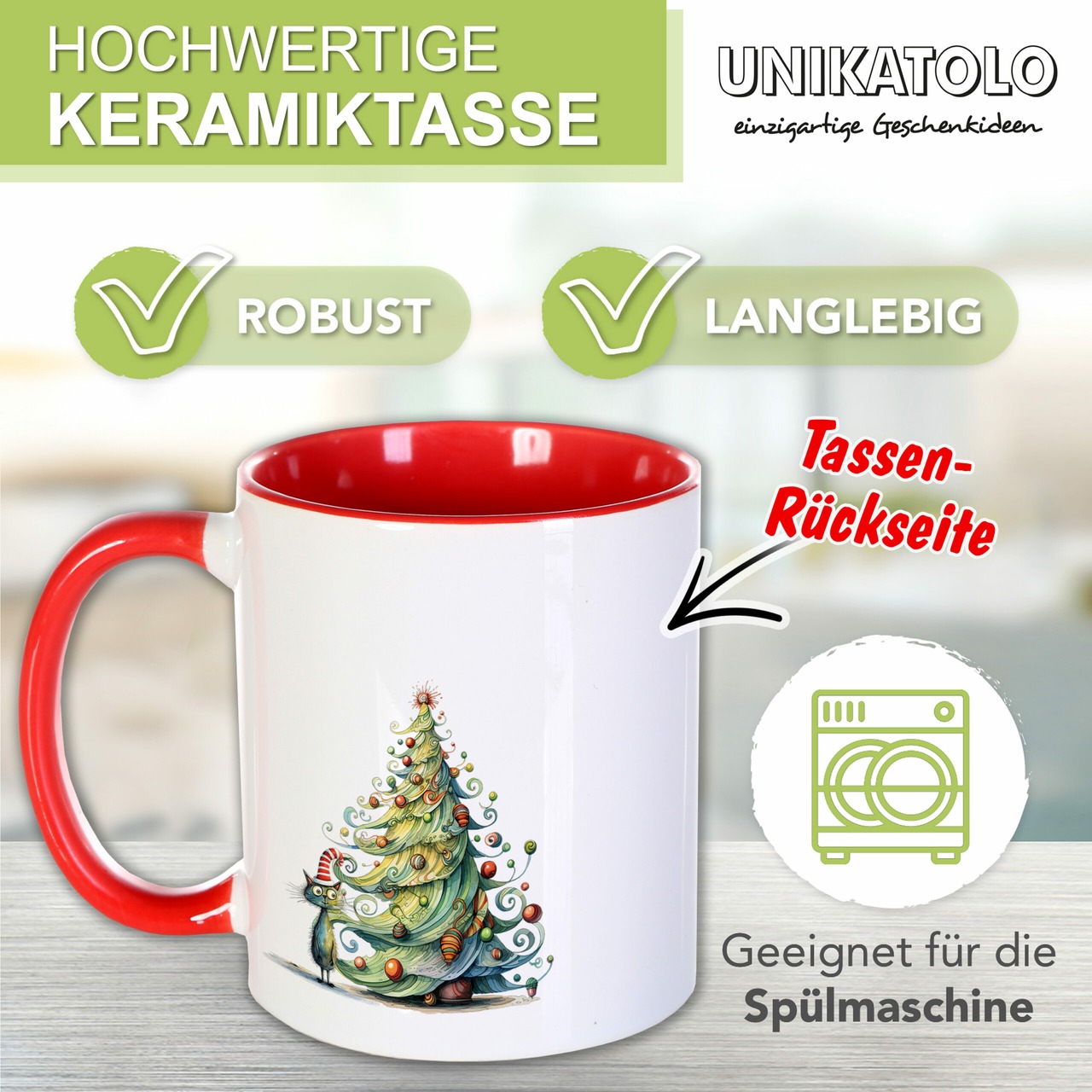 Unikatolo Weihnachtstasse mit Name personalisiert Katze 1