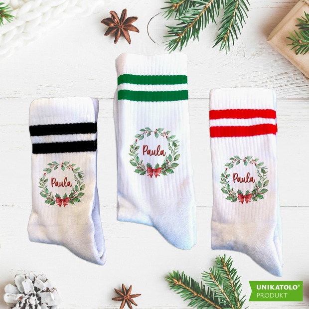 Weihnachtssocken Schneemanngesicht mit Name | Kinder