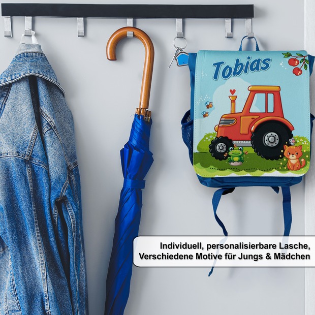 Unikatolo Kindergartenrucksack Traktor mit Name | grün
