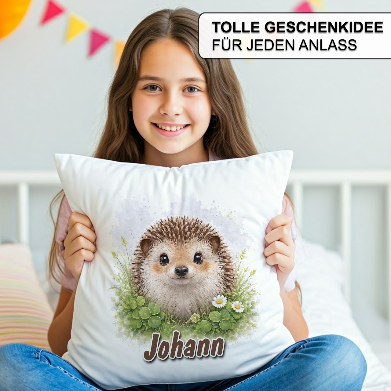 Personalisiertes Kissen mit Igel und Name bedruckt