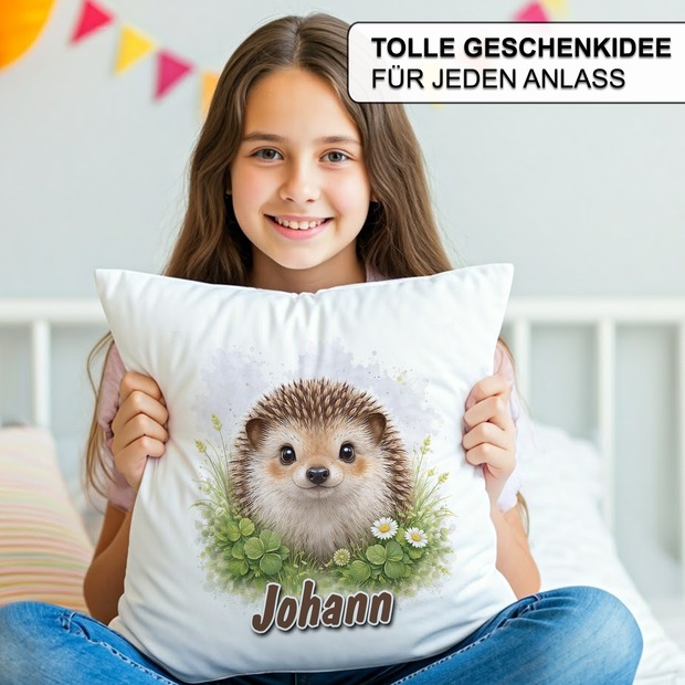 Personalisiertes Kissen mit Igel und Name bedruckt