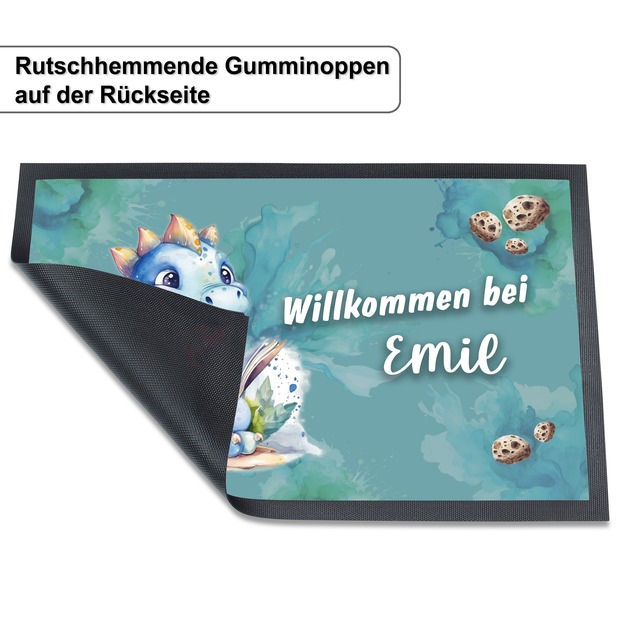 Unikatolo Fußmatte Kinderzimmer Dino mit Name personalisiert