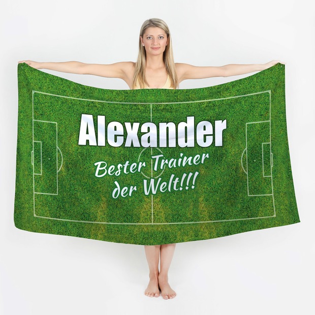 Unikatolo Badetuch Motiv Fußball mit Name und Wunschtext