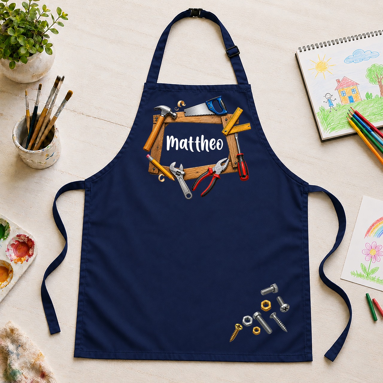 Unikatolo Kinderschürze WERKZEUG mit Name personalisiert | NAVY