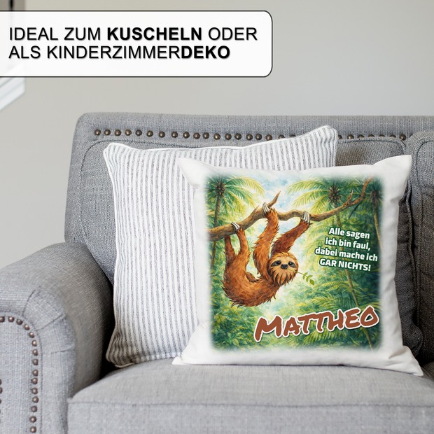 Personalisiertes Kissen mit Faultier und Name bedruckt