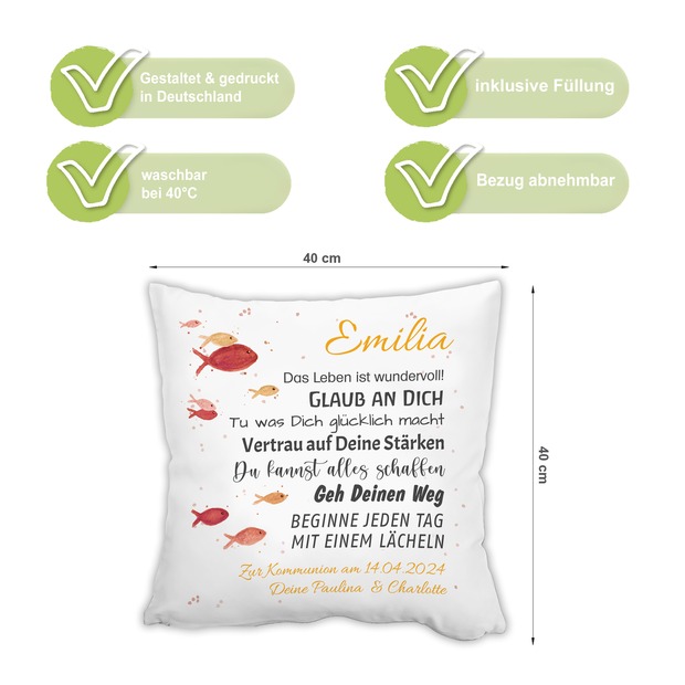 Unikatolo Kissen Konfirmation ORANGE mit Name personalisiert