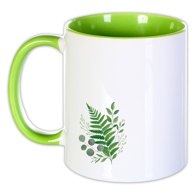 Unikatolo Tasse mit Name personalisiert Motiv Blätterranke Hellgrün
