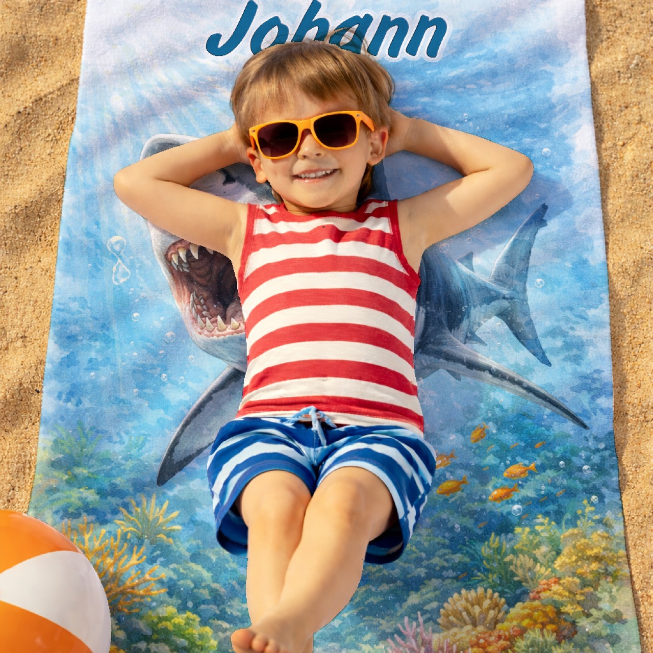 Unikatolo Kinder Handtuch Hai mit Name personalisiert