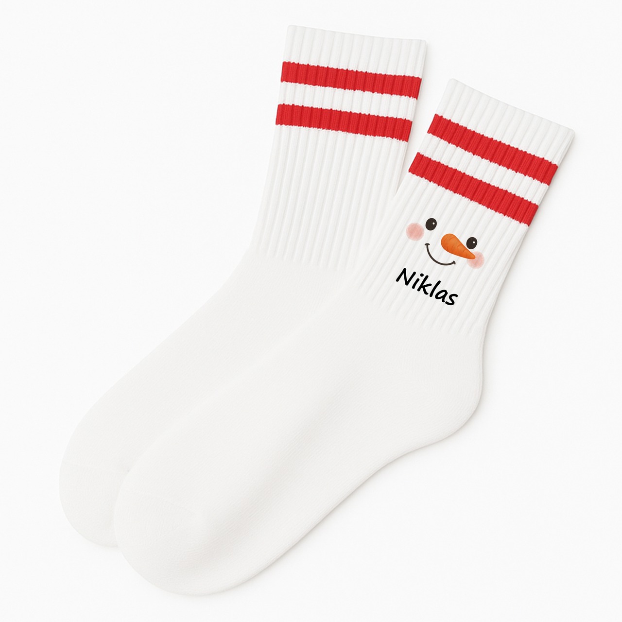 Weihnachtssocken Schneemannsgesicht mit Name