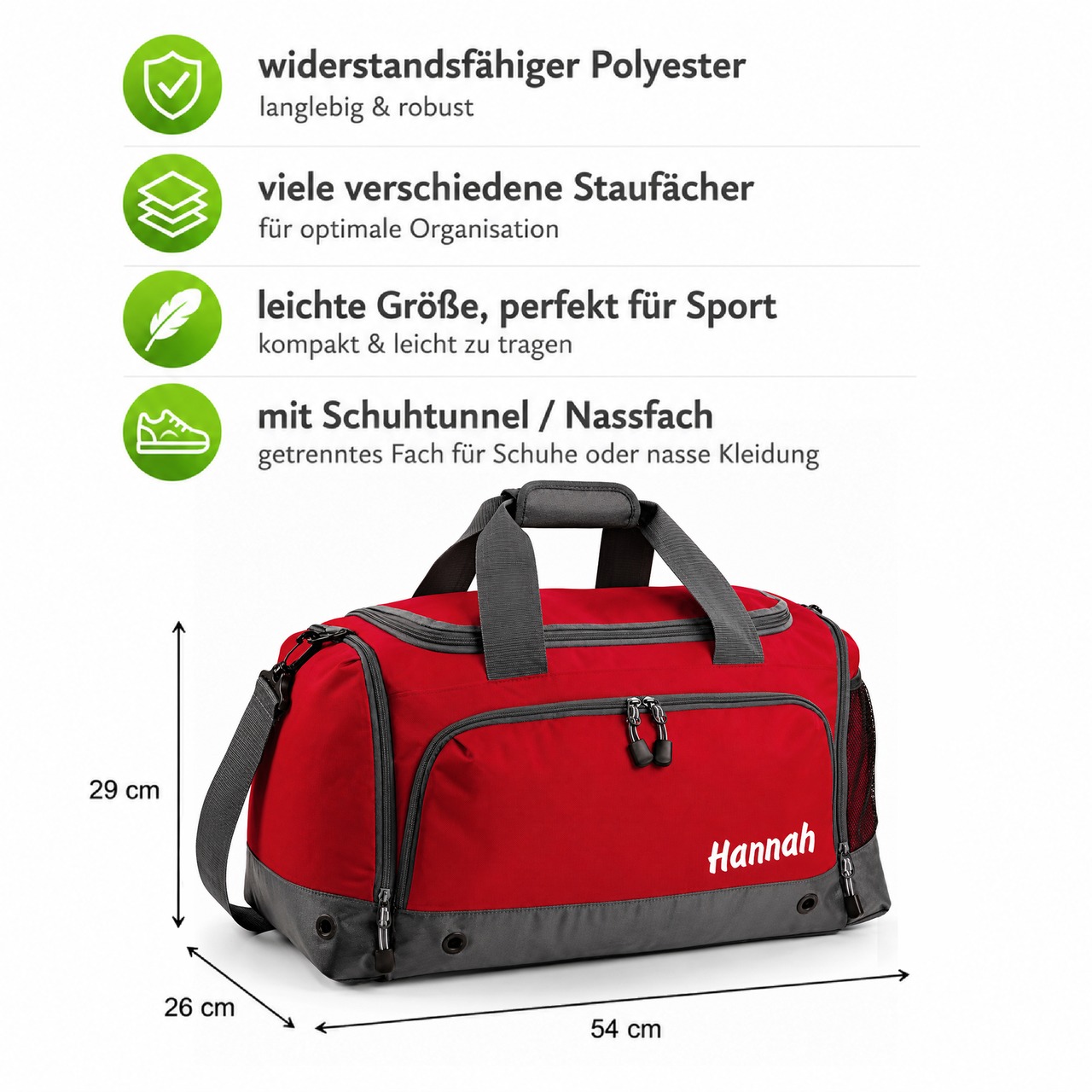 Unikatolo Sporttasche mit Name personalisiert Kinder & Erwachsene | ROT