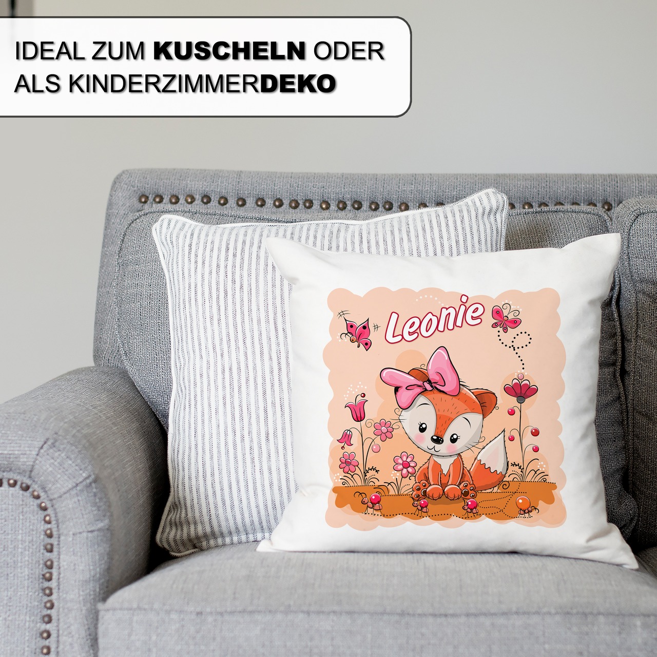 Unikatolo Kissen Motiv Fuchs - Mädchen mit Name personalisiert