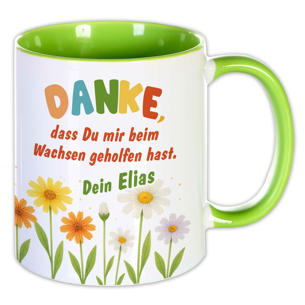 Unikatolo Tasse zum KiTa Abschied Blume mit Name bedruckt