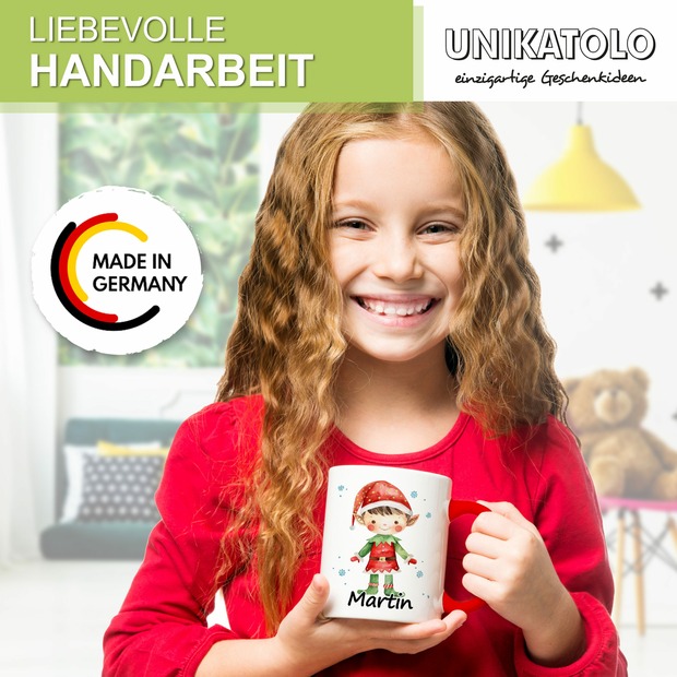Unikatolo Weihnachtstasse Wichtel 1 mit Name personalisiert