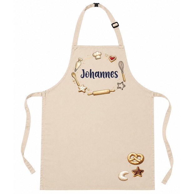 Unikatolo Kinderschürze BACKEN mit Name personalisiert | BEIGE