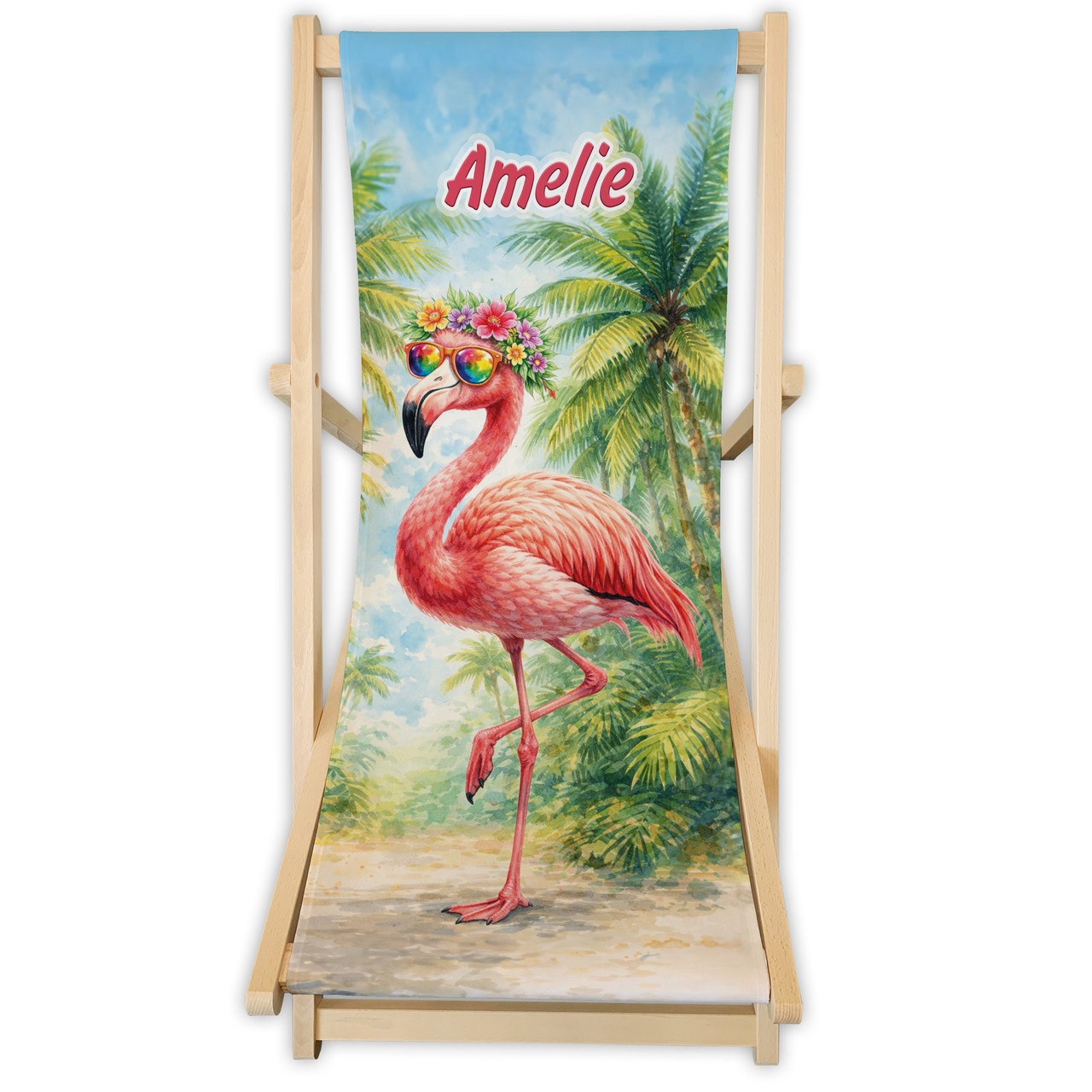 Kinderliegestuhl Flamingo mit Name personalisiert