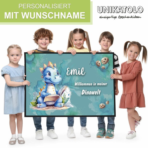 Unikatolo Fußmatte Kinderzimmer Dino mit Name personalisiert