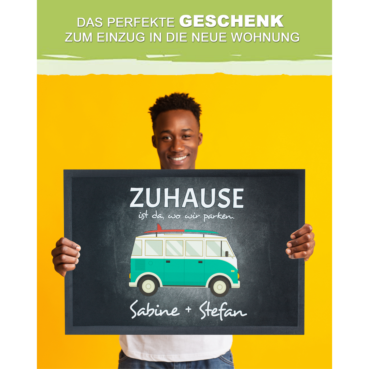 Unikatolo Fußmatte Motiv Bus Van mit Name personalisiert