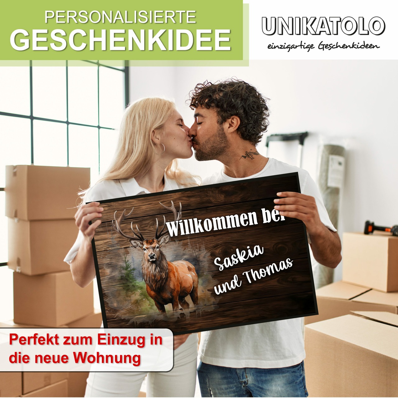 Unikatolo Fußmatte Motiv Hirsch 1 mit Name personalisiert