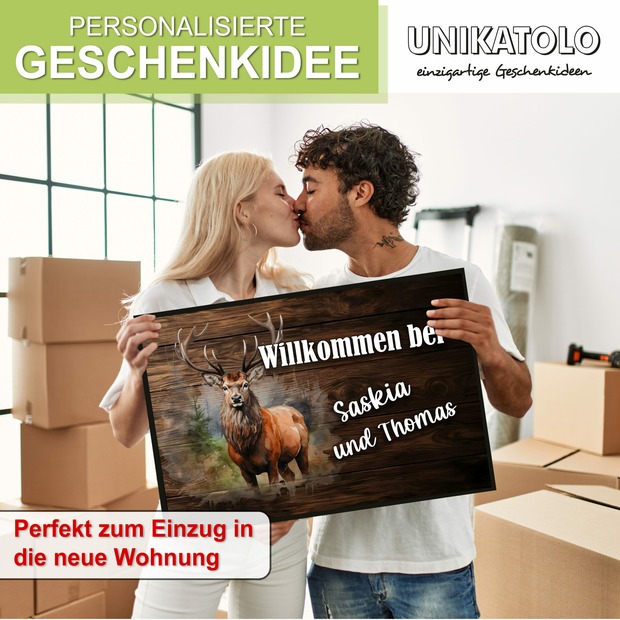 Unikatolo Fußmatte Motiv Hirsch 1 mit Name personalisiert