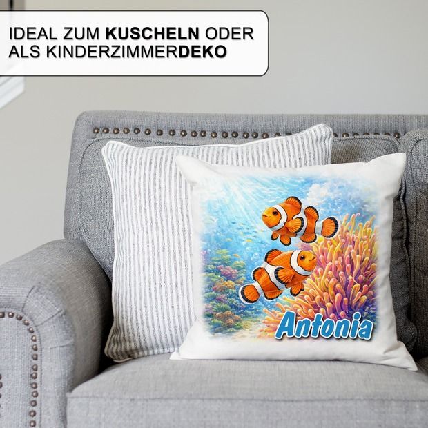 Personalisiertes Kissen mit Fische und Name bedruckt