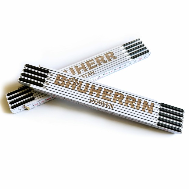 Unikatolo Zollstock weiß Bauherr mit Name graviert