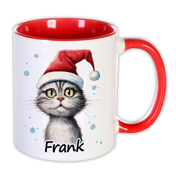 Unikatolo Weihnachtstasse mit Name personalisiert graue Katze 2