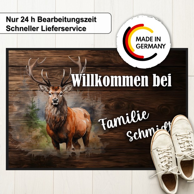 Unikatolo Fußmatte Motiv Hirsch 1 mit Name personalisiert