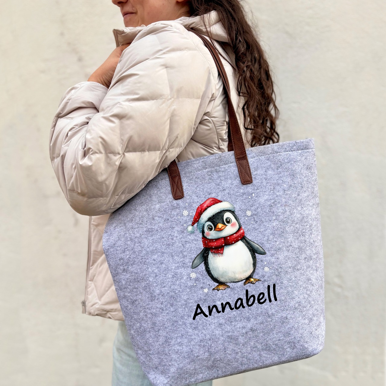 Unikatolo personalisierte Filztasche Pinguin mit Wunschtext
