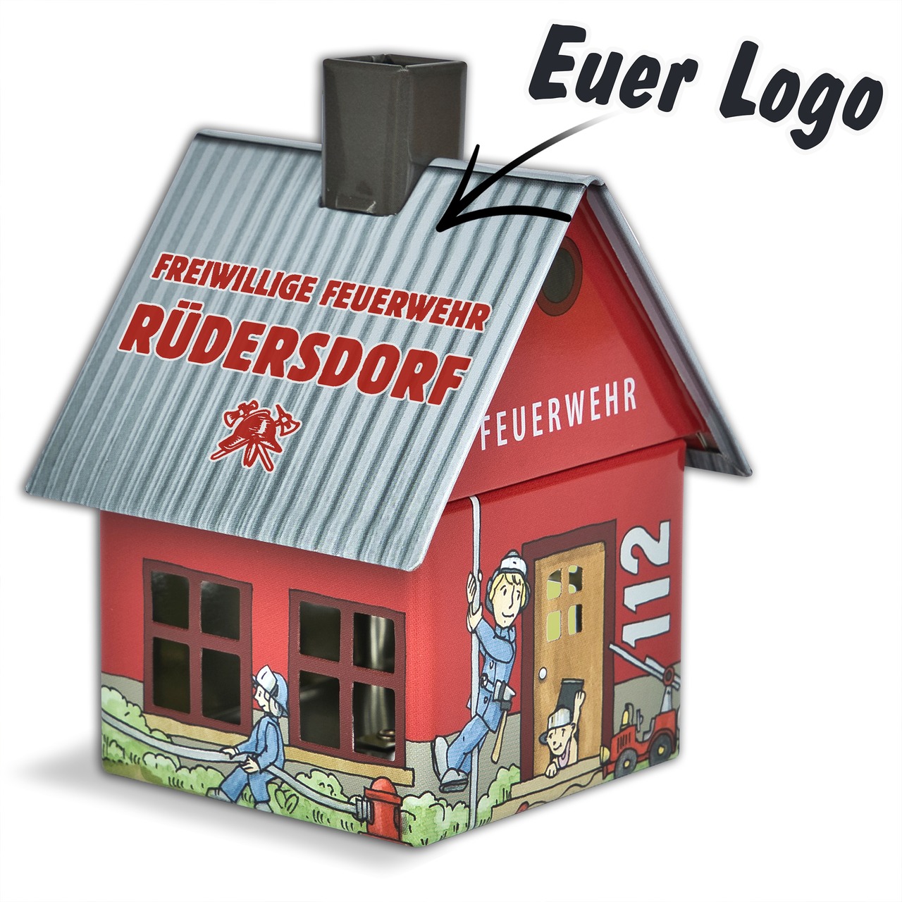 Räucherhäuschen Feuerwehr mit Logo personalisiert