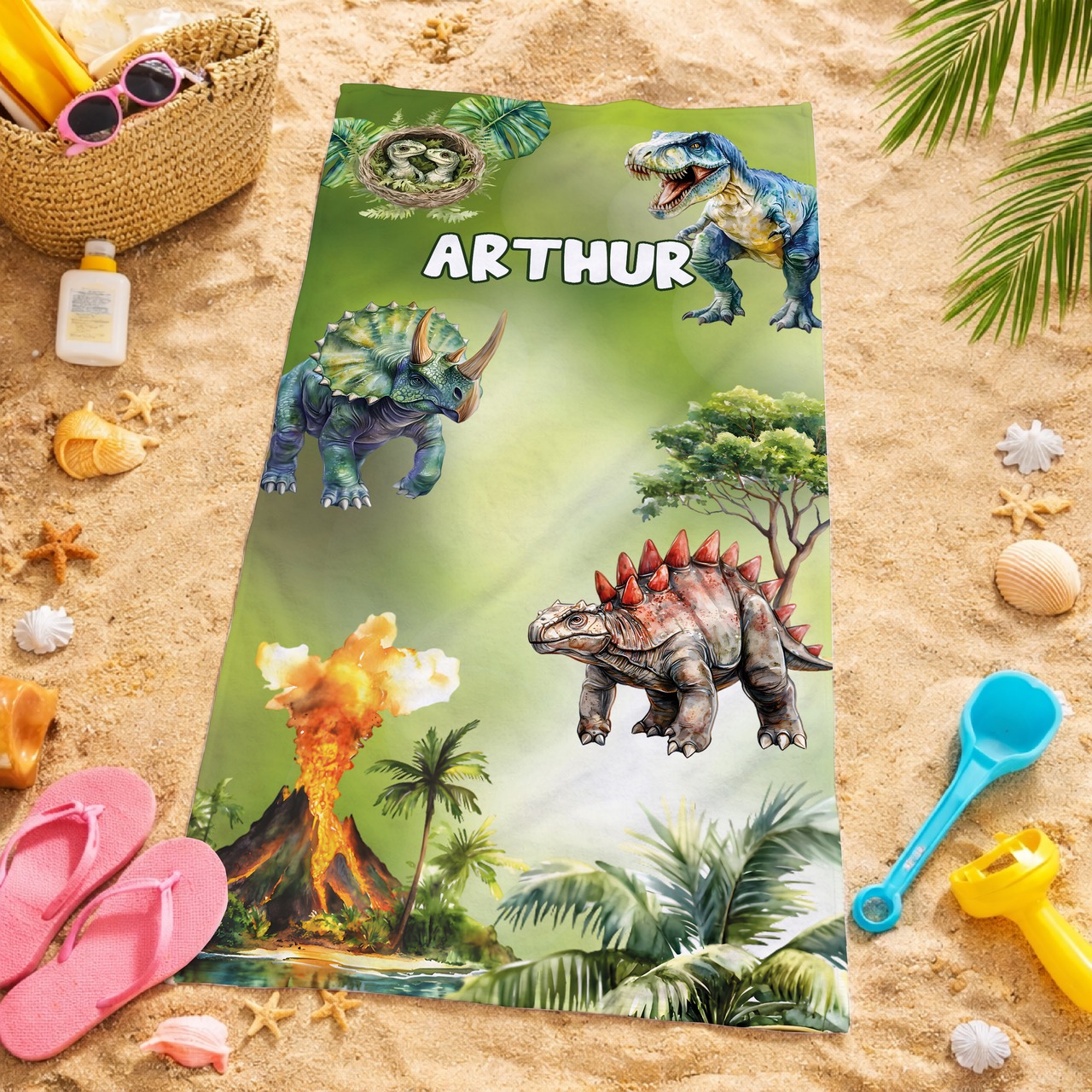 Unikatolo Kinder Handtuch Dino mit Name personalisiert