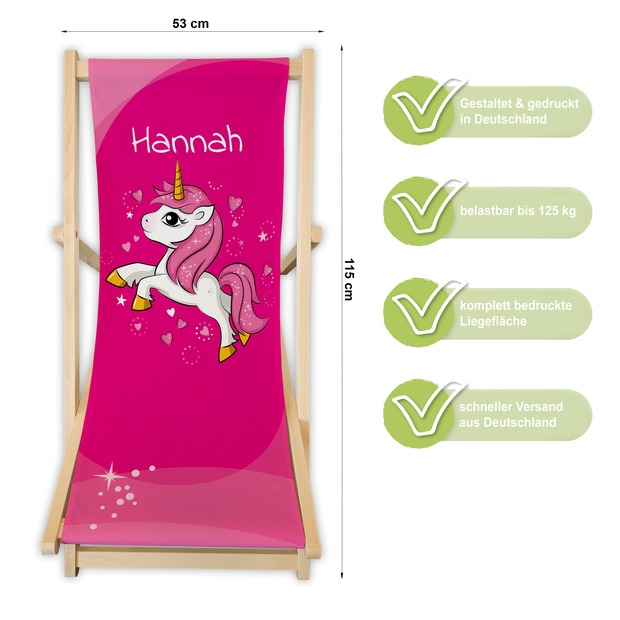 Kinderliegestuhl Einhorn mit Name personalisiert
