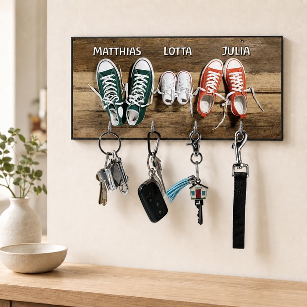 Unikatolo Schlüsselbrett Schuhe, Familie mit Name personalisiert
