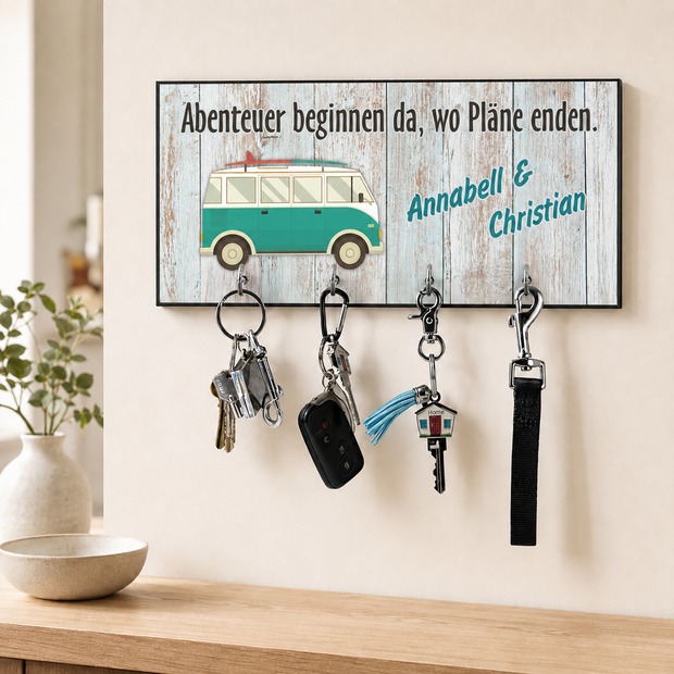 Unikatolo Schlüsselbrett Camper VAN mit Name personalisiert