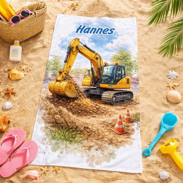 Unikatolo Kinder Handtuch Bagger mit Name personalisiert