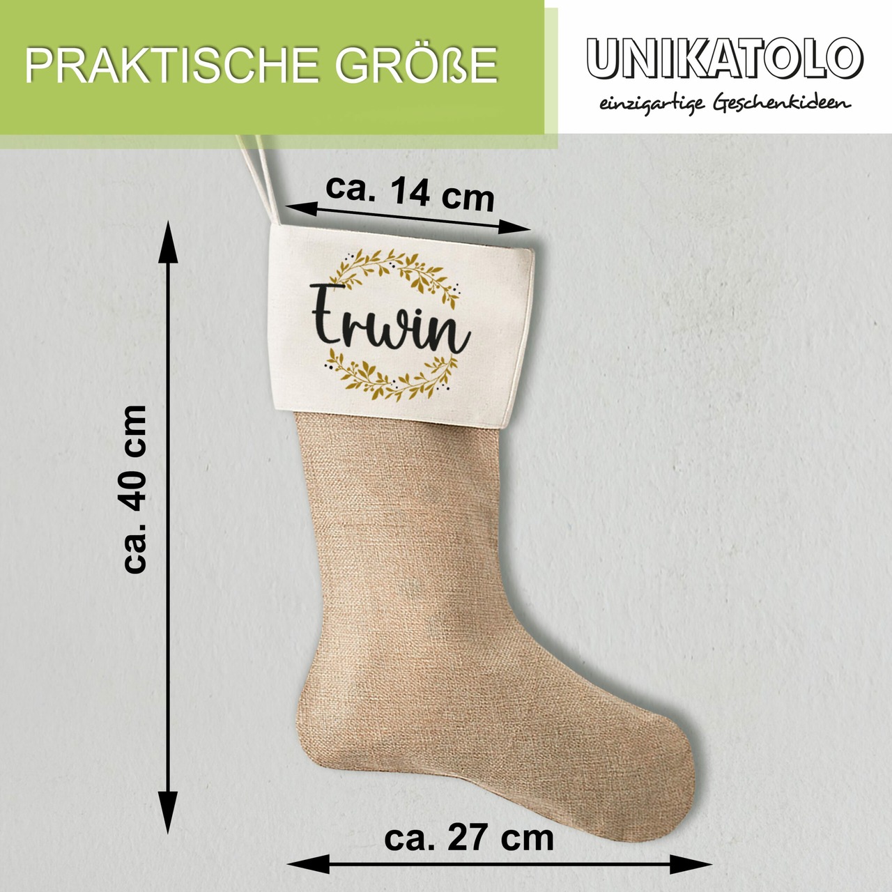 Unikatolo Nikolausstrumpf Jute personalisiert mit Name