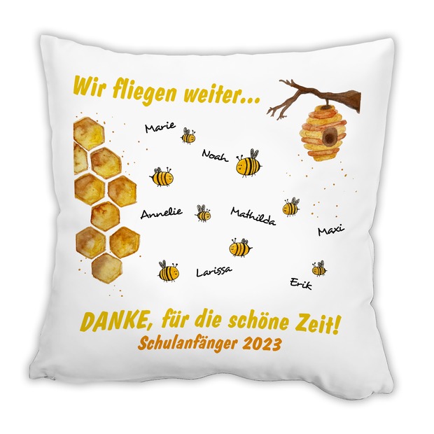 Unikatolo Kissen Kita-Abschiedsgeschenk mit Bienen und Namen - bis 30 Namen