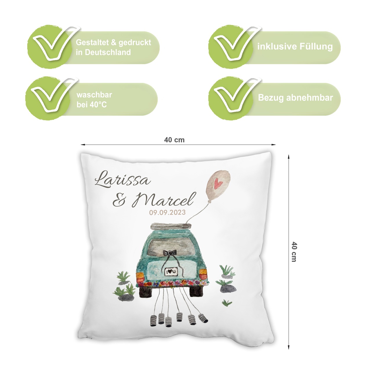Unikatolo Kissen Motiv Hochzeit mit Namen personalisiert