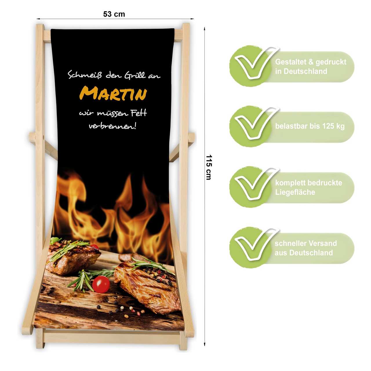 Unikatolo Liegestuhl Grillen Name personalisiert