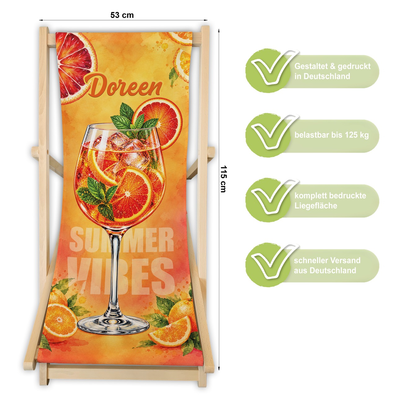 Unikatolo Liegestuhl SOMMER SPRITZ mit Name personalisiert
