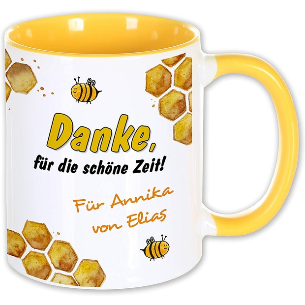 Unikatolo Tasse mit Name personalisiert Motiv Biene KiTa-Abschied