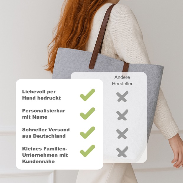 Unikatolo personalisierte Filztasche Herz Blau Weiß mit Wunschtext