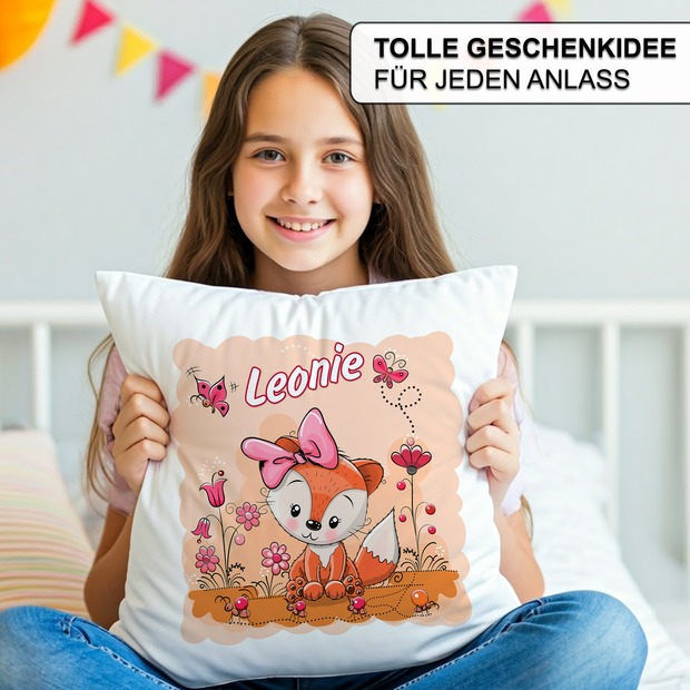 Unikatolo Kissen Motiv Fuchs - Mädchen mit Name personalisiert