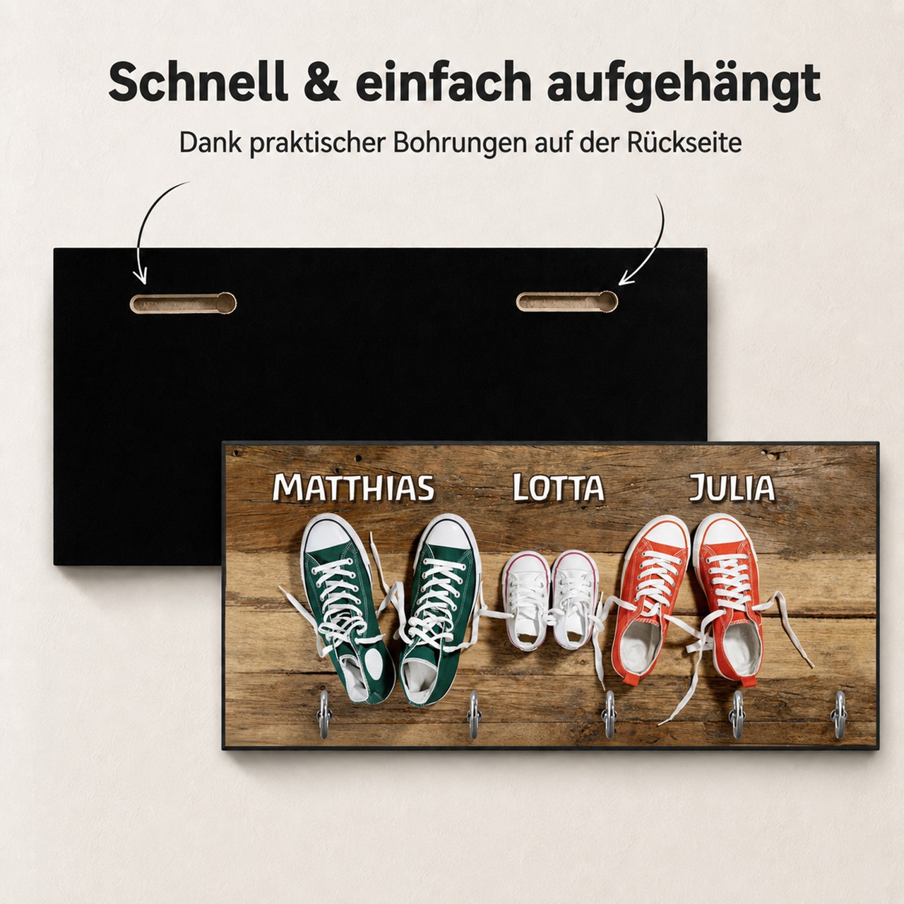Unikatolo Schlüsselbrett Schuhe, Familie mit Name personalisiert