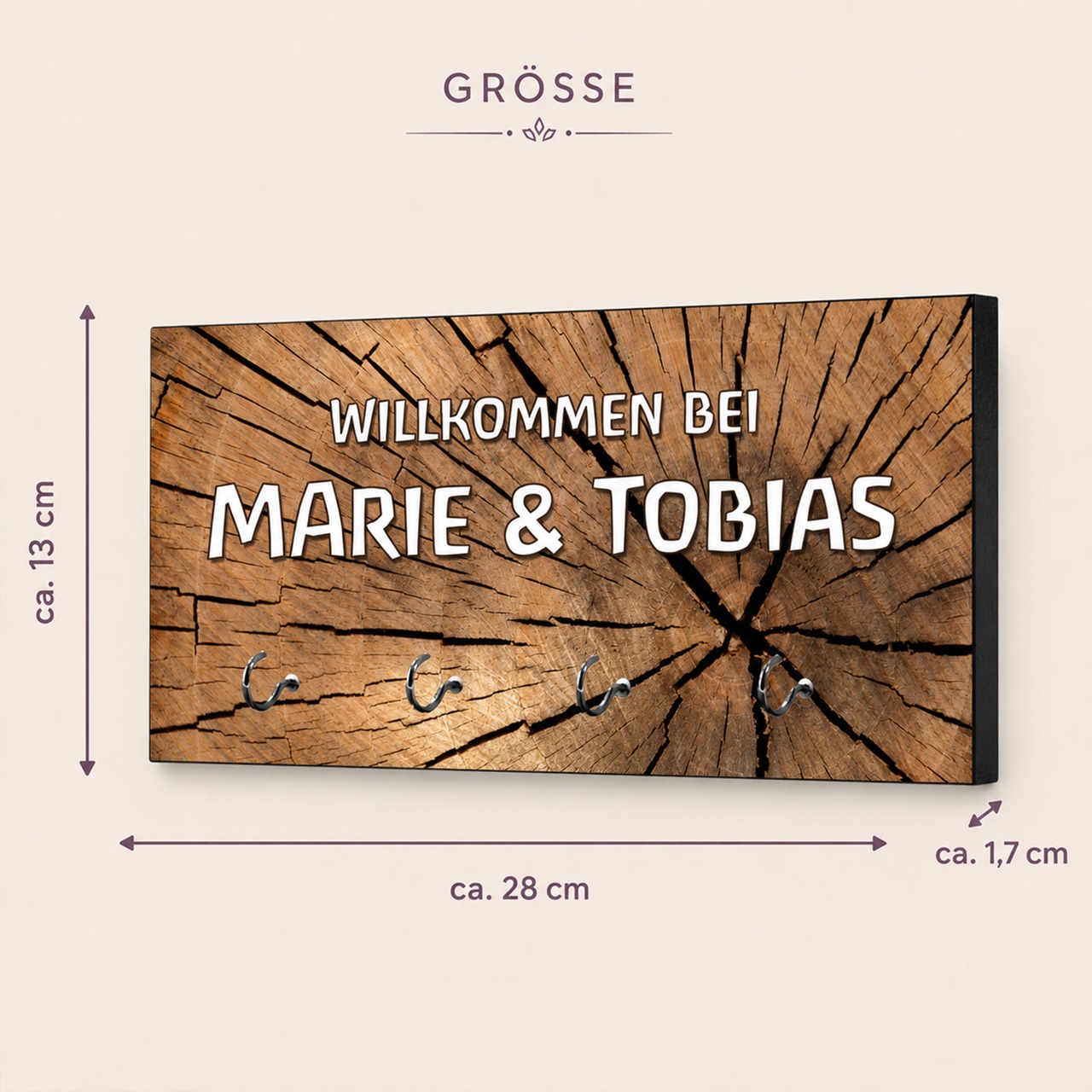 Unikatolo Schlüsselbrett Holz mit Name personalisiert