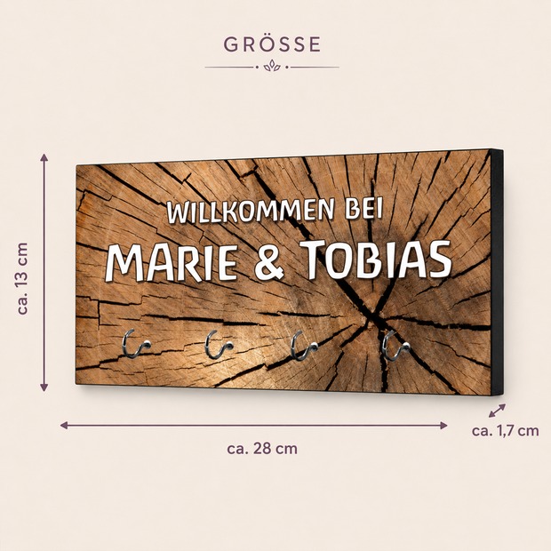 Unikatolo Schlüsselbrett Holz mit Name personalisiert