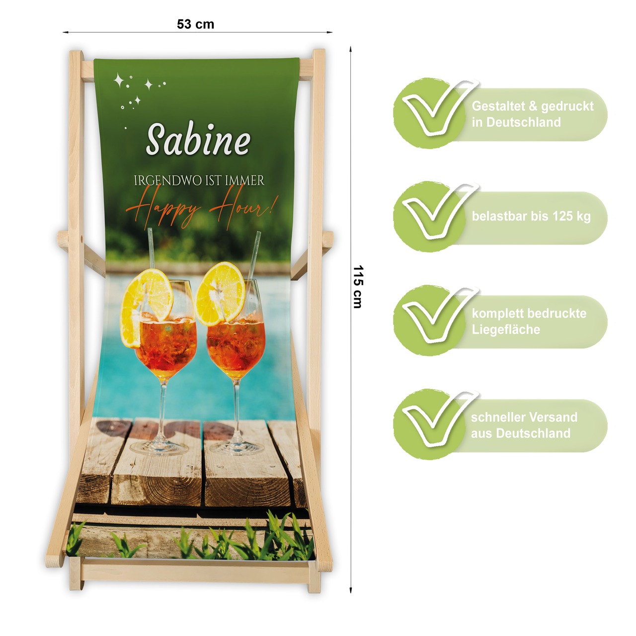 Unikatolo Liegestuhl Happy Hour Name personalisiert