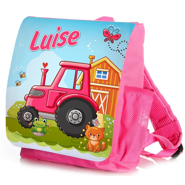 Unikatolo Kindergartenrucksack Traktor mit Name | pink