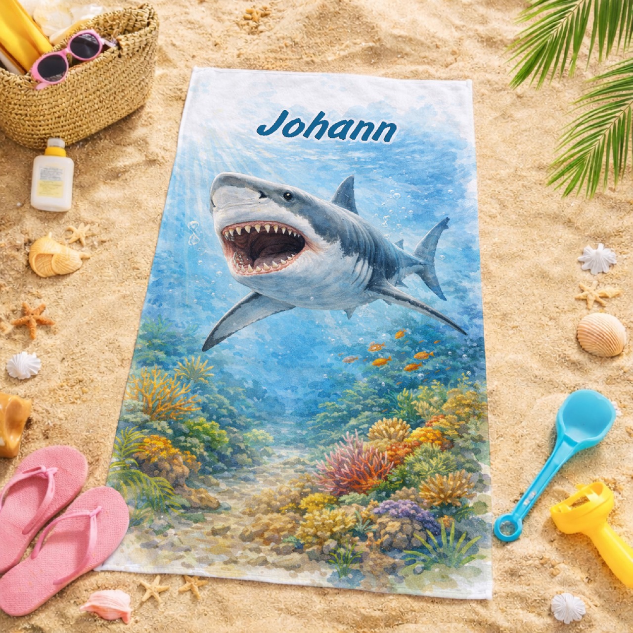 Unikatolo Kinder Handtuch Hai mit Name personalisiert