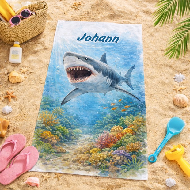 Unikatolo Kinder Handtuch Hai mit Name personalisiert